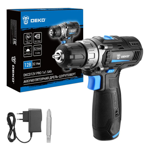 Аккумуляторная дрель-шуруповерт DEKO DKCD12V PRO, 12В, 1x1.5Ач по ценам производителя в Москве с доставкой по всей России