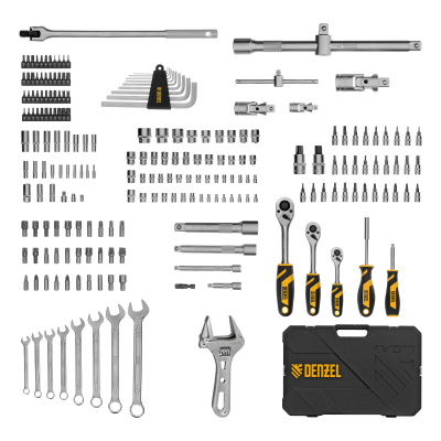 Набор инструментов, 1/2", 1/4", 3/8", CrV, S2, пластиковый кейс, 216 предметов Denzel по ценам производителя в Москве с доставкой по всей России