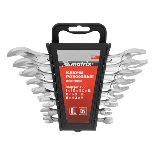 Набор ключей рожковых, 6-22 мм, 8 шт, CrV, хромированные Matrix по ценам производителя в Москве с доставкой по всей России