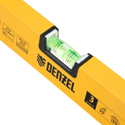Уровень алюминиевый, магнит, фрезерованный, 3 глазка (1 зеркал.) 0,5 мм/м, 800 мм Denzel по ценам производителя в Москве с доставкой по всей России