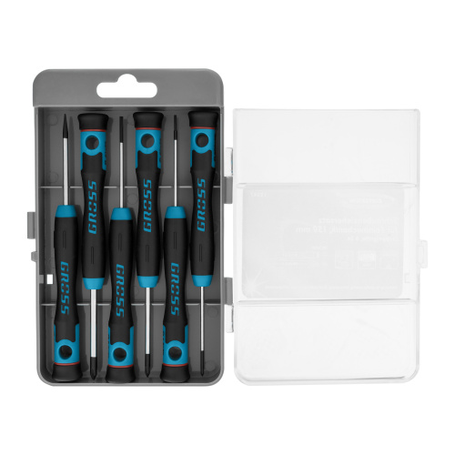 Набор отверток для точной механики, CrMo, двухкомпонентные рукоятки, 6 шт, пластиковый бокс Gross по ценам производителя в Москве с доставкой по всей России