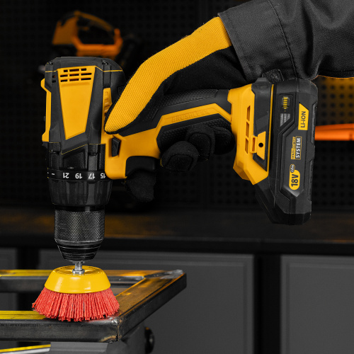 Щетка для дрели, 75 мм, Чашка, со шпилькой, нейлоновая щетина Denzel по ценам производителя в Москве с доставкой по всей России