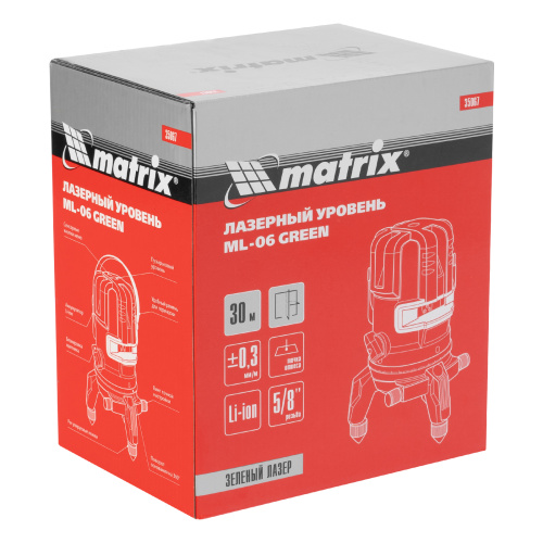 Лазерный уровень ML 06 Green, 30 м, 520 нм, аккумулятор Li 2800 мАч, резьба 5/8" Matrix по ценам производителя в Москве с доставкой по всей России