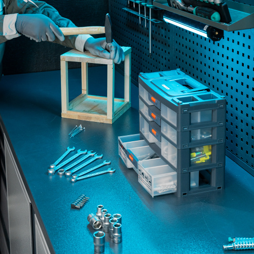 Органайзер для хранения с выдвижными лотками 310х150х260мм, 4 секции, пластик Stels по ценам производителя в Москве с доставкой по всей России