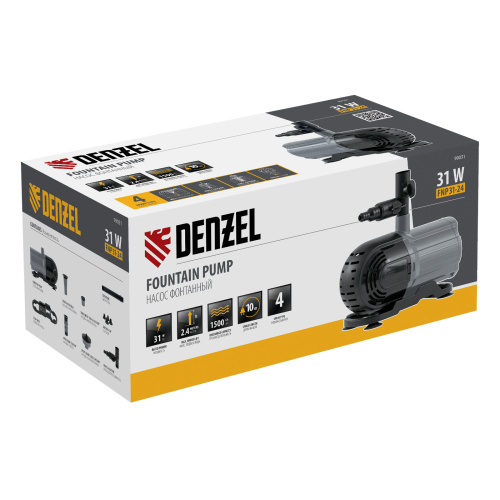 Насос фонтанный FNP31-24, 31 Вт, подъем 2,4 м, 1500 л/ч, колокольчик/2 каскада/гейзер Denzel по ценам производителя в Москве с доставкой по всей России