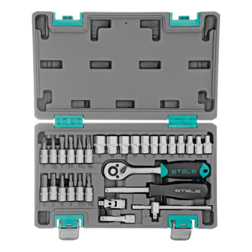 Набор инструментов, 1/4", CrV, пластиковый кейс 29 предметов Stels по ценам производителя в Москве с доставкой по всей России