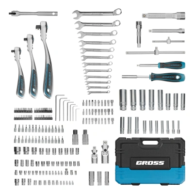 Набор инструментов, 1/2", 3/8", 1/4", CrV, 120 зубьев, 216 предметов Gross по ценам производителя в Москве с доставкой по всей России