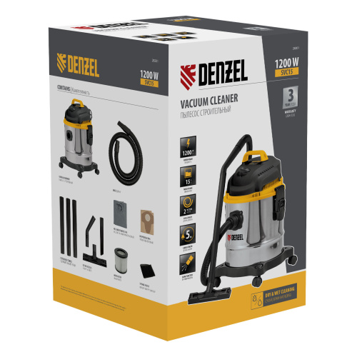 Пылесос строительный SVC15, 1200 Вт, бак 15 л, шланг 2 м Denzel по ценам производителя в Москве с доставкой по всей России
