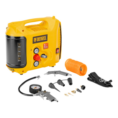 Компрессор воздушный DL1300, 10 бар, 1,3 кВт 180 л/мин 5 л, с набором аксессуаров Denzel по ценам производителя в Москве с доставкой по всей России