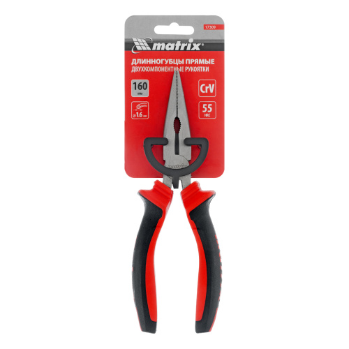 Длинногубцы прямые, 160 мм, хром-ванадий, двухкомпонентные рукоятки Matrix по ценам производителя в Москве с доставкой по всей России
