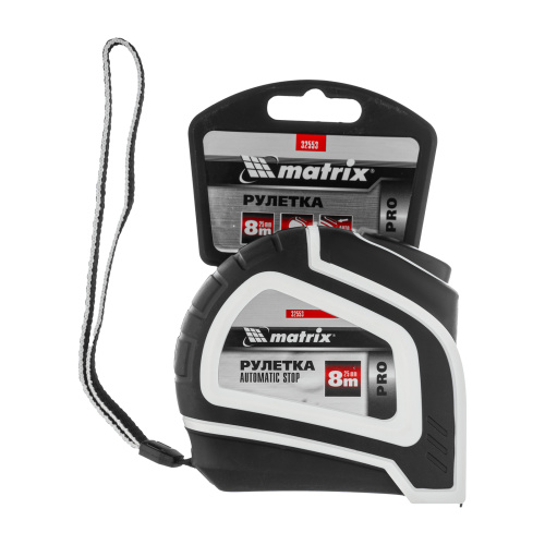 Рулетка Autostop,8 м х 25 мм,двухкомпонентный корпус,автоматическая фиксация,Pro Matrix по ценам производителя в Москве с доставкой по всей России