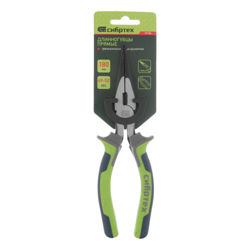 Длинногубцы прямые 180 мм, фосфатирование, трехкомпонентные рукоятки Сибртех по ценам производителя в Москве с доставкой по всей России