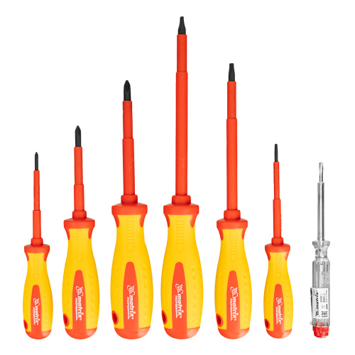 Набор диэлектрических отверток 7 шт, до 1000 В, пробник электрический до 250 В, двухкомпонентные рукоятки Matrix Professional по ценам производителя в Москве с доставкой по всей России