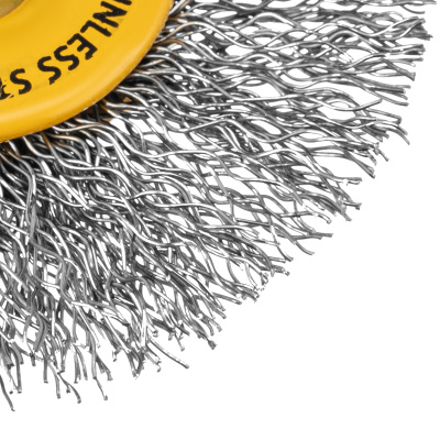 Щетка для дрели, 60 мм, Плоская, со шпилькой, нержавеющая витая проволока Denzel по ценам производителя в Москве с доставкой по всей России