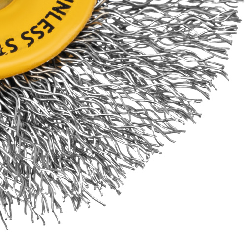 Щетка для дрели, 60 мм, Плоская, со шпилькой, нержавеющая витая проволока Denzel по ценам производителя в Москве с доставкой по всей России