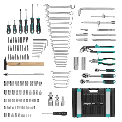 Набор инструментов, 1/2",3/8", 1/4", CrV, пластиковый кейс 142 предмета Stels по ценам производителя в Москве с доставкой по всей России