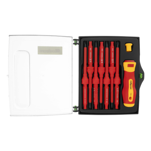 Отвертка со сменными жалами, диэлектрическая до 1000 В, 9 предметов, CrV Сибртех по ценам производителя в Москве с доставкой по всей России