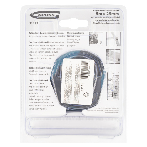 Рулетка "Schlagfest",5 м x 25 мм,магнитный обрезиненный зацеп,двусторонняя шкала,Нейлоновое покрытие,автоматическая фиксация Gross по ценам производителя в Москве с доставкой по всей России