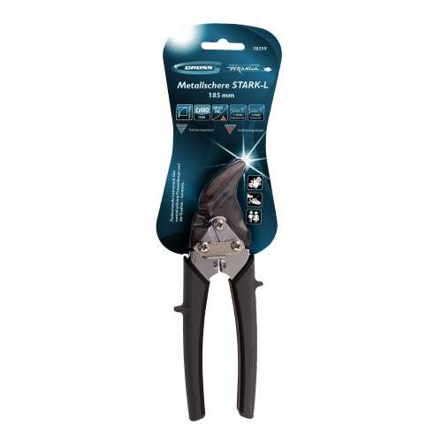 Ножницы по металлу "Piranha", 185 мм, прямой и левый рез, сталь СrM, двухкомпонентные рукоятки Gross по ценам производителя в Москве с доставкой по всей России