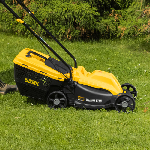 Газонокосилка электрическая GM-1100, 1100 Вт, шир. 32 см, 3 уров., травосб. 30 л Denzel по ценам производителя в Москве с доставкой по всей России