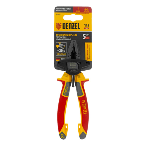 Плоскогубцы комбинированные, диэлектрические трехкомпонентные рукоятки до 1000 В, 165 мм Denzel по ценам производителя в Москве с доставкой по всей России