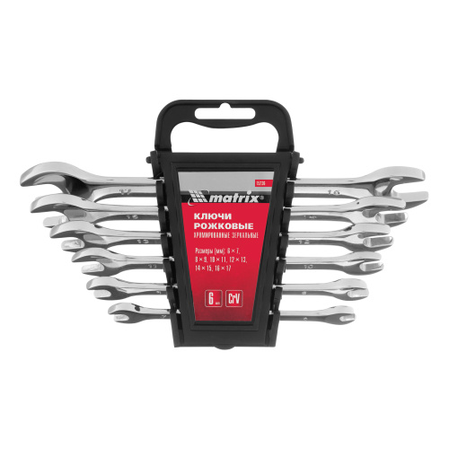 Набор ключей рожковых 6 шт, 6-17 мм, CrV, Elliptical, зеркальное хромирование Matrix по ценам производителя в Москве с доставкой по всей России