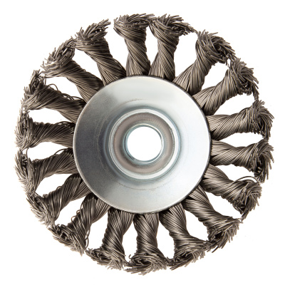 Щетка для УШМ, 100 мм, "Тарелка", крученая нержавеющая проволока 0.5 мм, М14 Denzel купить в Москве с доставкой по всей России | ProtosMarket.ru