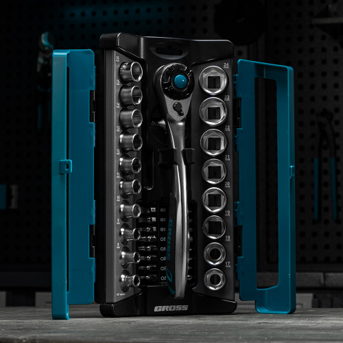 Набор торцевых головок, трещотка 120 зубьев, 1/2", CrV, 36 предметов Gross по ценам производителя в Москве с доставкой по всей России