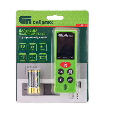 Лазерный дальномер PM-60,60 м,с пузырьковым уровнем Сибртех по ценам производителя в Москве с доставкой по всей России