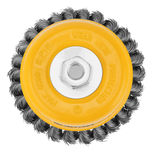 Щетка для УШМ, 125 мм, "Чашка", крученая нержавеющая проволока 0.5 мм, М14 Denzel по ценам производителя в Москве с доставкой по всей России