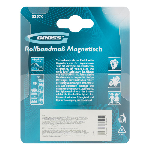 Рулетка Magnetisch 3 м х 16 мм,обрезиненный корпус,автоматическая фиксация,Нейлоновое покрытиеытие,зацеп с магнитом Gross по ценам производителя в Москве с доставкой по всей России