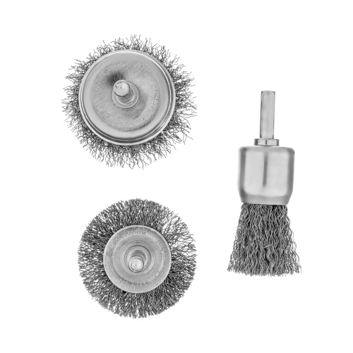 Набор щеток для дрели, 1 Плоская 50мм, 2 Чашки 25-50мм, шпилька, нерж. вит. проволока Denzel по ценам производителя в Москве с доставкой по всей России