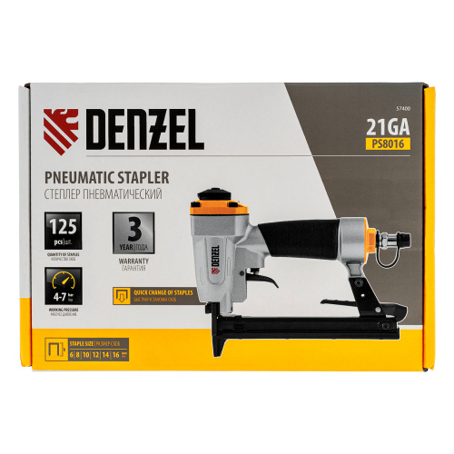 Степлер пневматический PS8016 для прямоугольных скоб 21GA от 6 до 16 мм Denzel по ценам производителя в Москве с доставкой по всей России