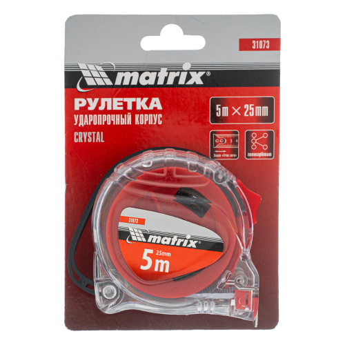 Рулетка Crystal,5 м х 25 мм,корпус из поликарбоната Matrix по ценам производителя в Москве с доставкой по всей России