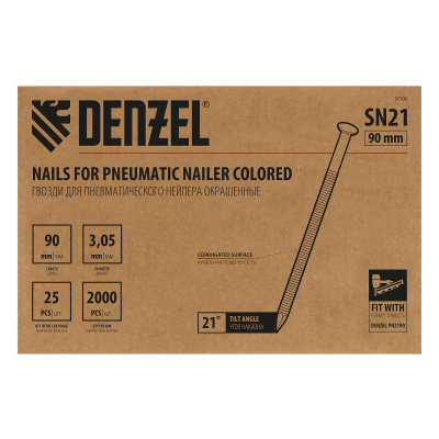 Гвозди для пнев. нейлера (крашен.) длина - 90 мм, диам. - 3,05 мм, 2000 шт. Denzel по ценам производителя в Москве с доставкой по всей России