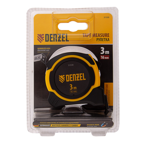 Рулетка 3м х 16мм, двухкомп. корпус, магнитный обрезиненный зацеп Denzel по ценам производителя в Москве с доставкой по всей России