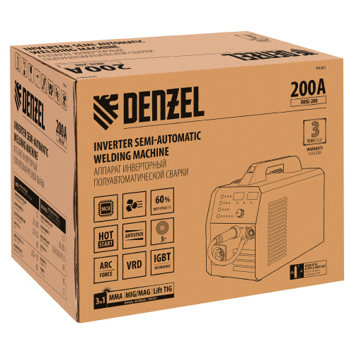 Аппарат инвертор. полуавтомат. cварки IMIG-200, 200 А, ПВ 60%, катушка 5 кг Denzel по ценам производителя в Москве с доставкой по всей России