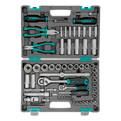 Набор инструментов, 1/2", 1/4", CrV, пластиковый кейс 69 предметов Stels по ценам производителя в Москве с доставкой по всей России