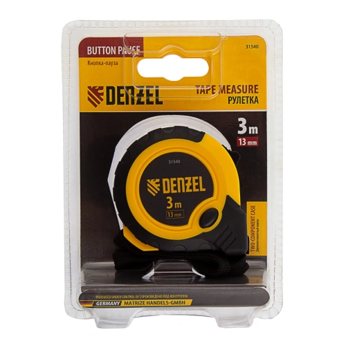 Рулетка 3м х 13мм, двухкомп. корпус, кнопка-пауза Denzel по ценам производителя в Москве с доставкой по всей России