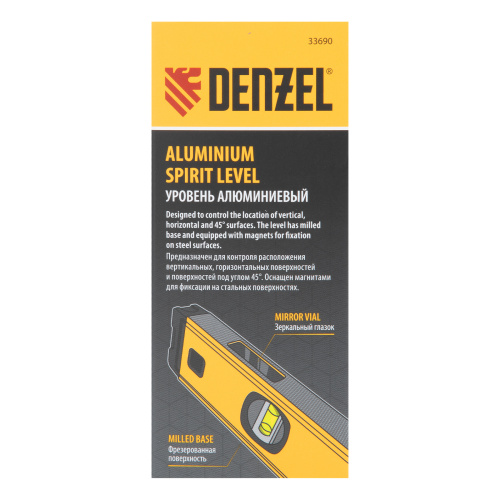 Уровень алюминиевый, магнит., фрезерованный, 3 глазка (1 зеркал.) 0,5 мм/м, 400 мм Denzel по ценам производителя в Москве с доставкой по всей России