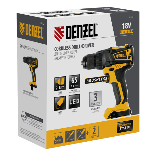 Дрель-шуруповерт аккумуляторная, бесщет. BLDL-IB-18-0, Li-Ion, 18 В Denzel по ценам производителя в Москве с доставкой по всей России