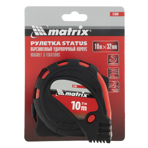 Рулетка Status Magnet 3 fixations,10 м х 32 мм,обрезиненный корпус,зацеп с магнитом Matrix по ценам производителя в Москве с доставкой по всей России