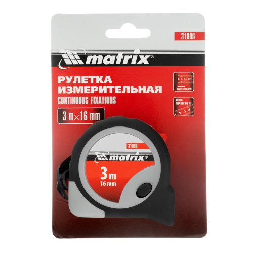 Рулетка Continuous fixation,3 м х 16 мм,двухкомпонентный корпус,плавная фиксация Matrix по ценам производителя в Москве с доставкой по всей России