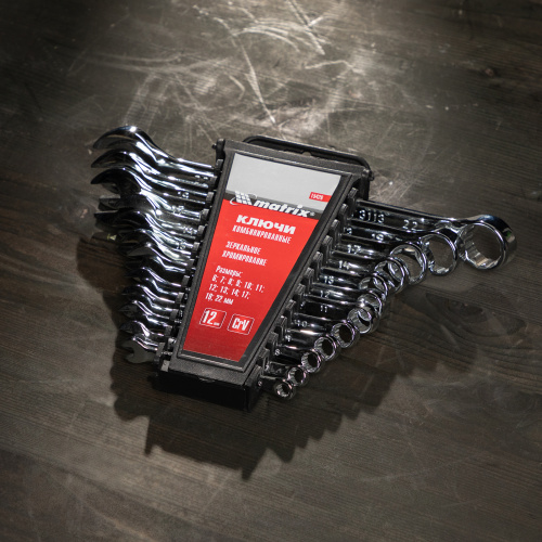 Набор ключей комбинированных, 6-22 мм, 12 шт, CrV, полированный хром Matrix по ценам производителя в Москве с доставкой по всей России