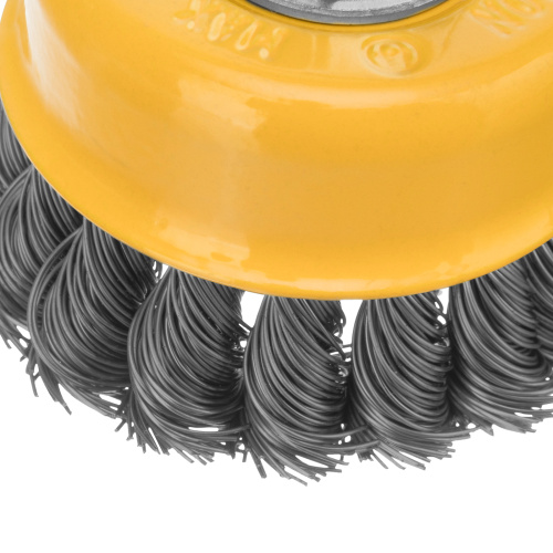Щетка для УШМ, 75 мм, "Чашка", крученая нержавеющая проволока 0.5 мм, М14 Denzel по ценам производителя в Москве с доставкой по всей России