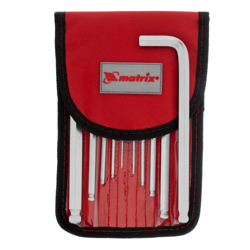Набор ключей имбусовых HEX, 1.5-12 мм, CrV, 10 шт, удлиненных, шарообразный наконечник, с сатинированным покрытием, чехол Matrix по ценам производителя в Москве с доставкой по всей России
