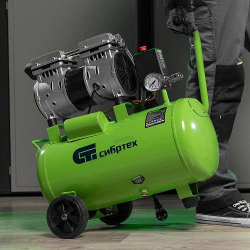 Компрессор безмаслянный малошумный МБ 1100/24,1100 Вт, 24 л, 170 л/мин Сибртех по ценам производителя в Москве с доставкой по всей России