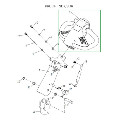 Верхняя часть ручки в сборе для штабелеров SDR 1533/1536/1545S/1645/1656/2036/2045, SDK по ценам производителя в Москве с доставкой по всей России