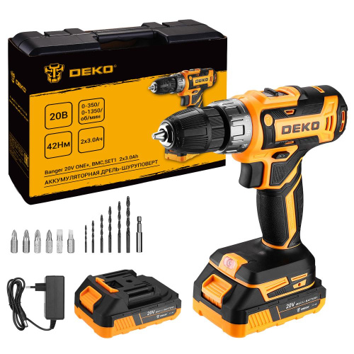 Аккумуляторная дрель-шуруповерт DEKO Banger 20V ONE+ 13 предметов в кейсе, 2x3.0Ач по ценам производителя в Москве с доставкой по всей России