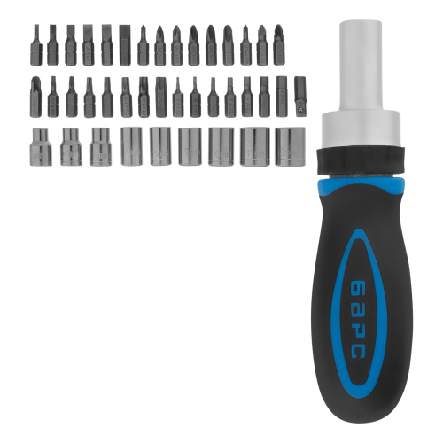 Отвертка реверсивная с набором бит и торцевыми головками, 41 шт Барс по ценам производителя в Москве с доставкой по всей России